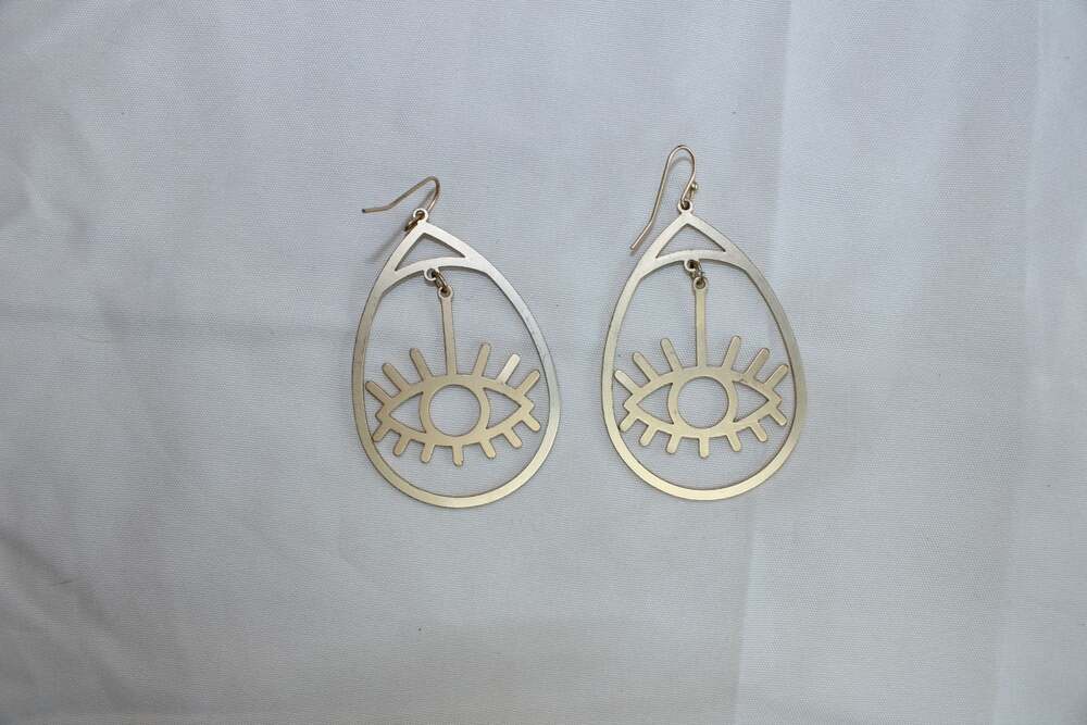 Gold-Tone Metal Evil Eye Teardrop Dangle Earrings
